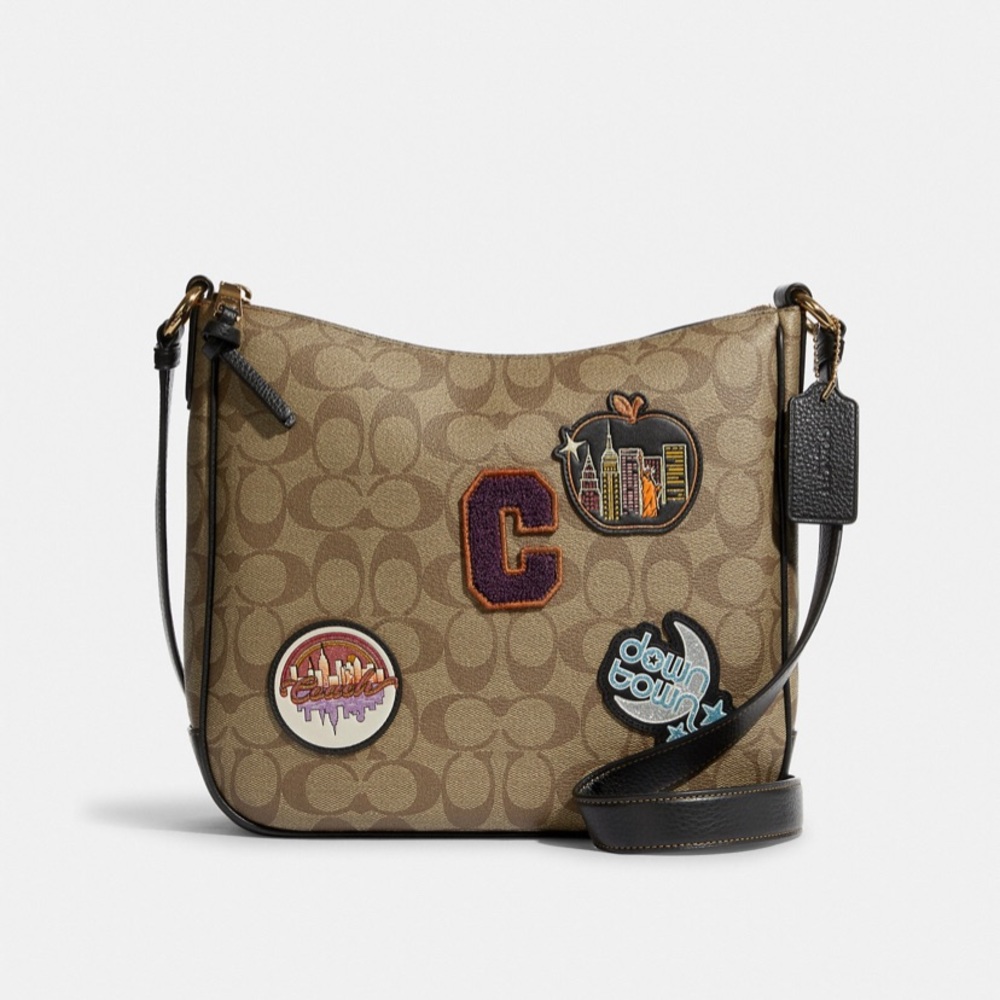 Coach Ellie File Bag In Signature Canvas With Disco Patches